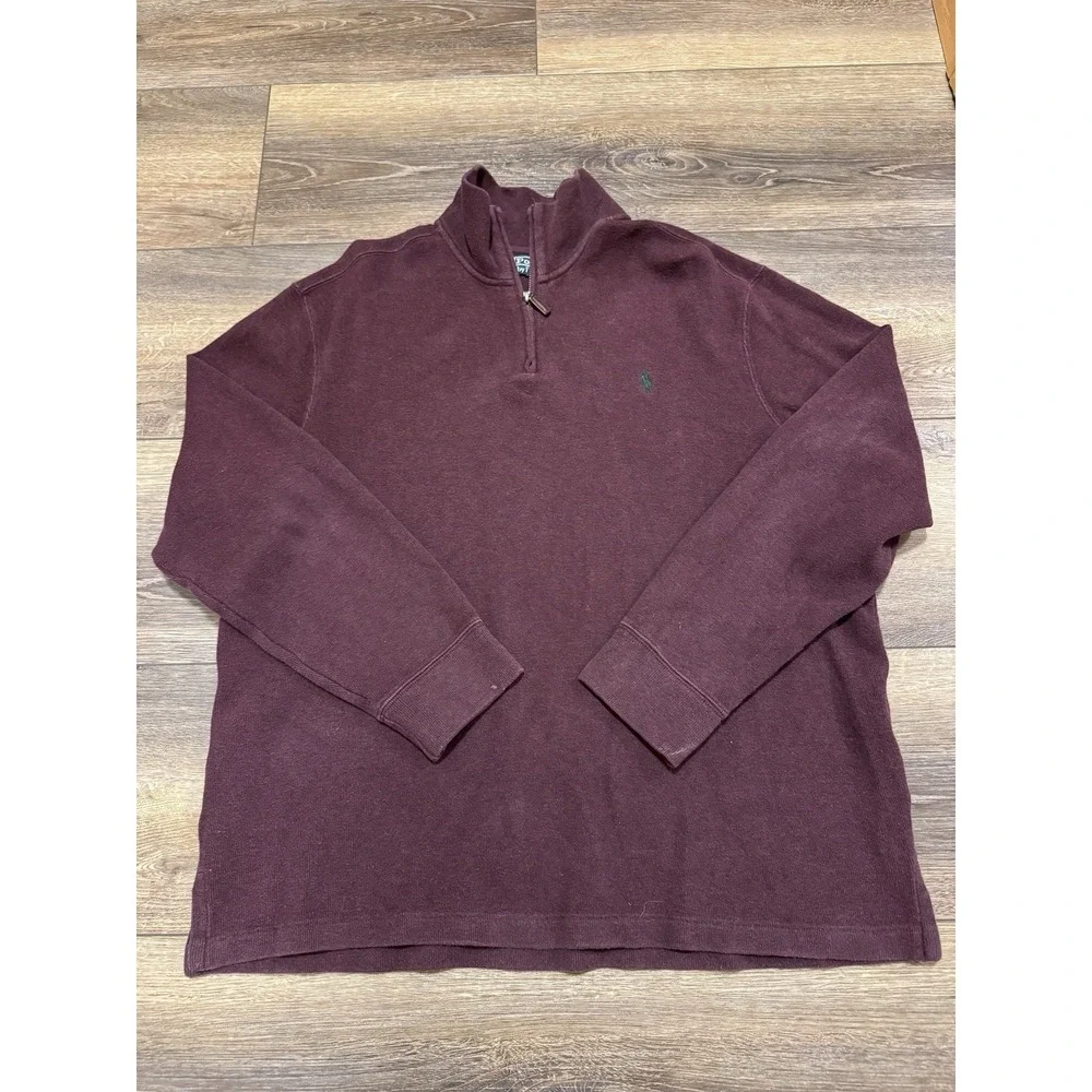 Vintage Men's Size XL Polo Ralph Lauren Knit Quarter Zip Burgundy Red Preppy - Picture 1 of 4